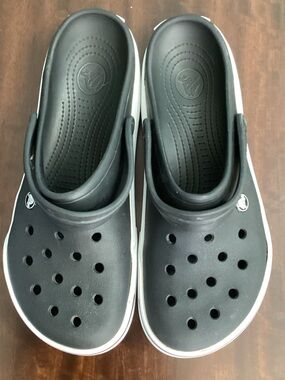CROCS Black Clog with White Trim - Classic Slip-On Mules